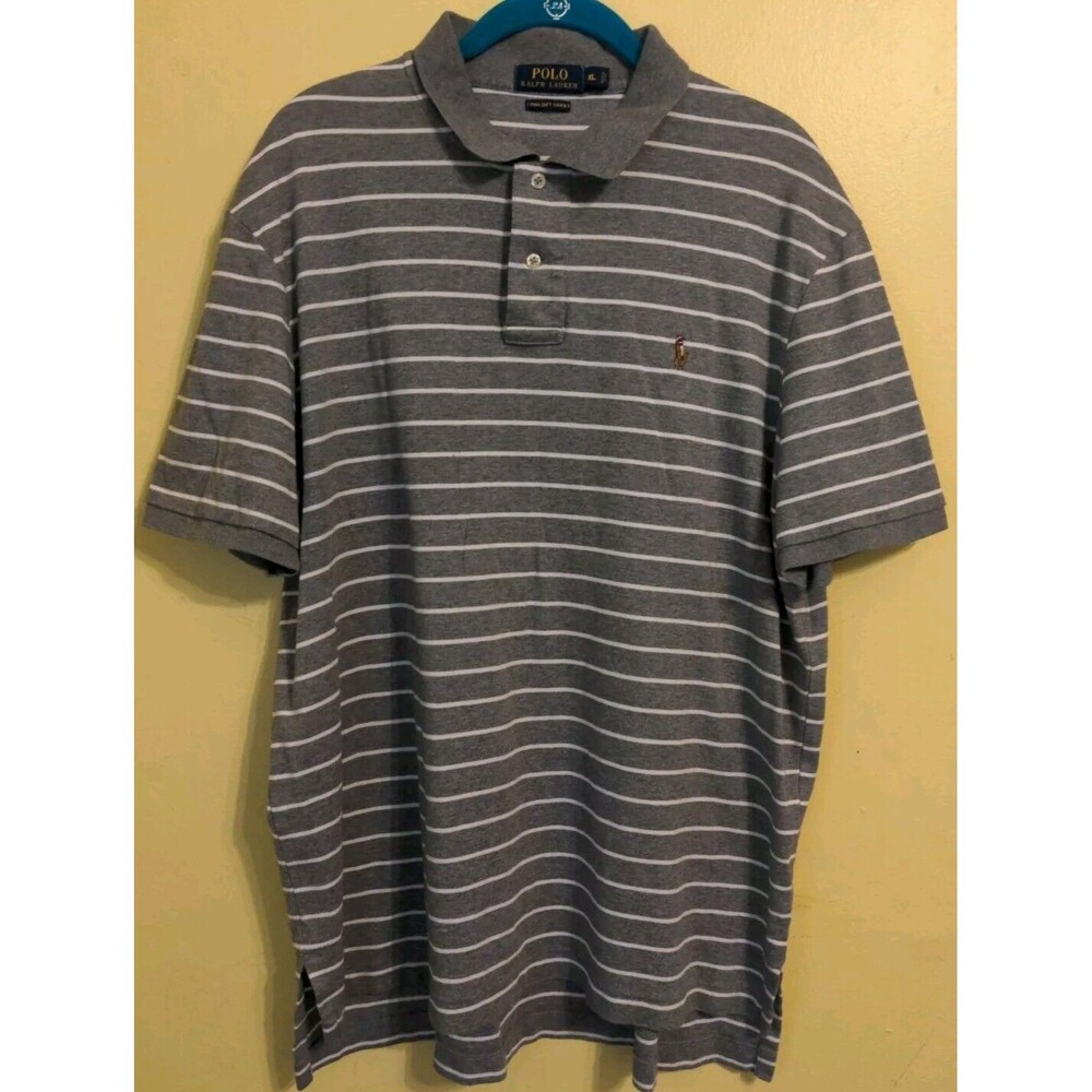 Polo Ralph Lauren Men's Golf Shirt Sz XL Gray White Stripe Pima Soft Cotton Nice - Picture 1 of 8